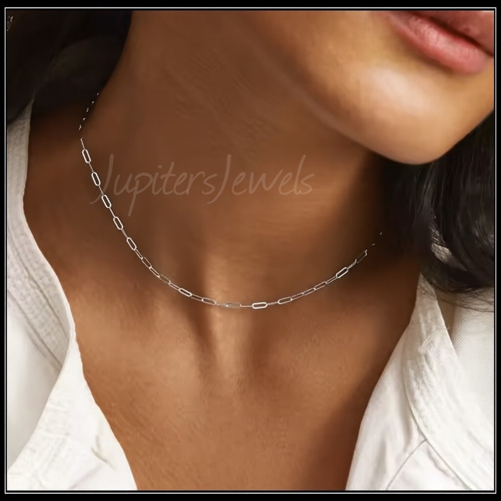 Clearance! NEW SILVER STEEL PAPERCLIP SMALL LINK DELICATE CHOKER NECKLACE